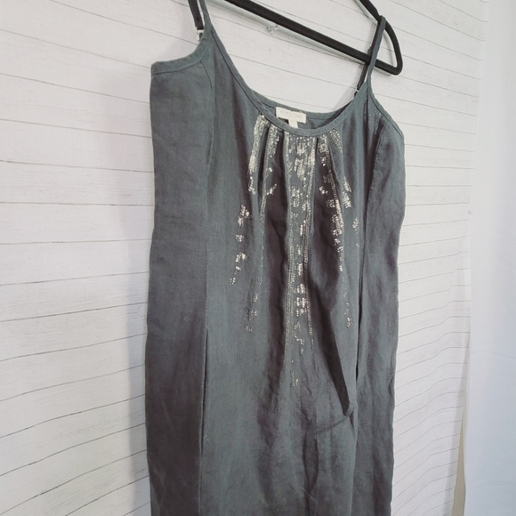 Eileen Fisher Gray 100% Organic Linen Dress, w Sequin Detail sz Medium Petite - Picture 3 of 15
